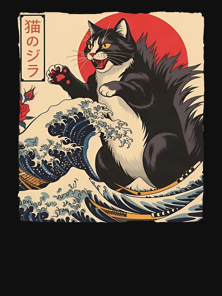 Cat Godzilla Japanese Wave Art by Namerreh59Art