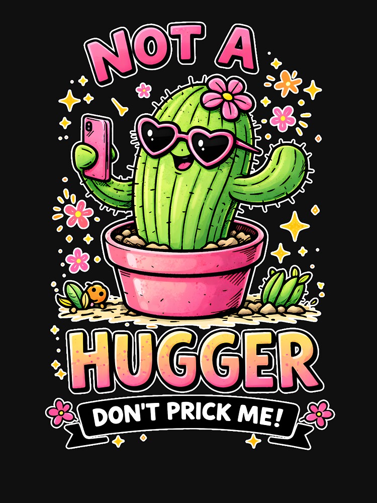 Funny Not a Hugger Cactus Introvert Pun by Mr Lee
