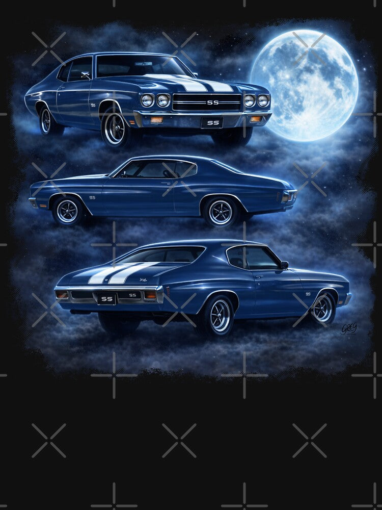 Three Chevelle Moon — 1970 Chevelle SS (Blue Edition) by Automotive Art by Greg