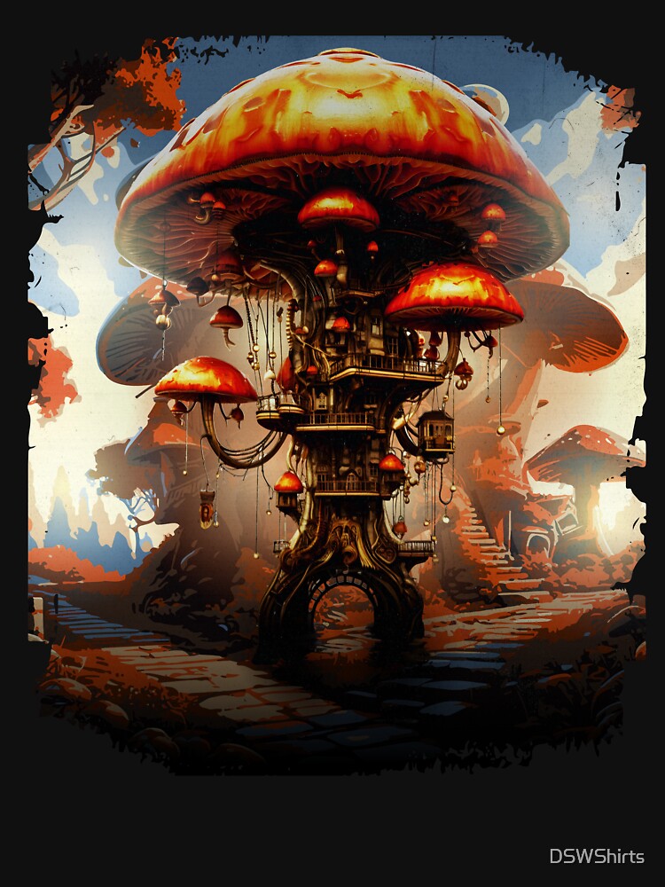 Abstract Mushroom Lover Steampunk Mushroom City by DSWShirts