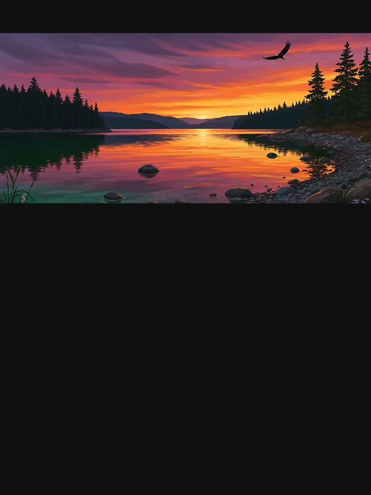 Golden Sunset Over Tranquil Lake Landscape by Articooler