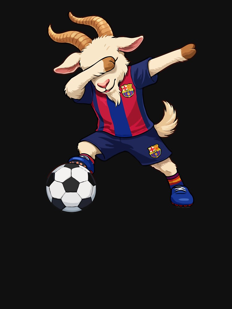 Funny Dabbing Goat Soccer Player – Football Animal Art in FC Barcelona Style by BrainBubbleArt