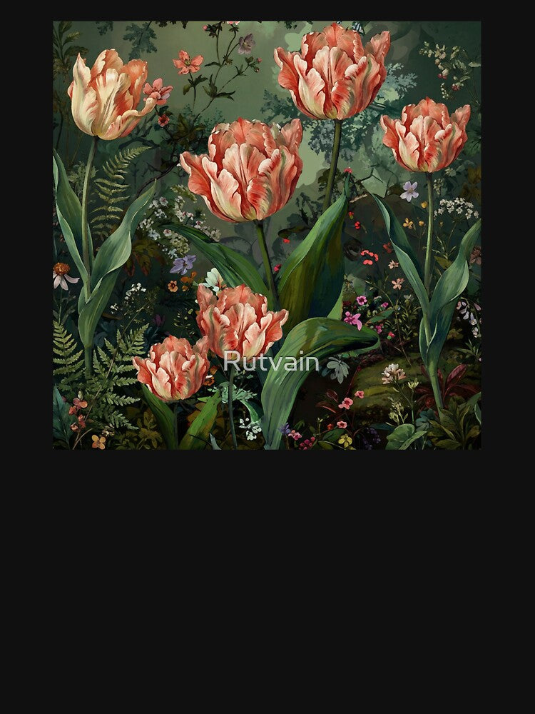 Vintage Botanical Tulip Garden Illustration by Rutvain