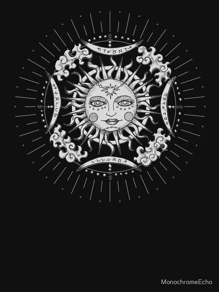Monochrome Mystic sun with face by MonochromeEcho