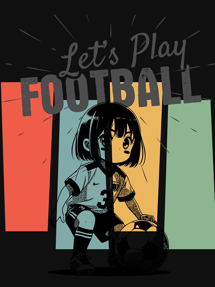 Anime Soccer Girl Shirt, Let's Play Football Vintage Tee, Cute Manga Football Aesthetic, Kawaii Sports Fan T-Shirt, Retro Stripe Soccer Jersey Style Graphic by E20STUDIO