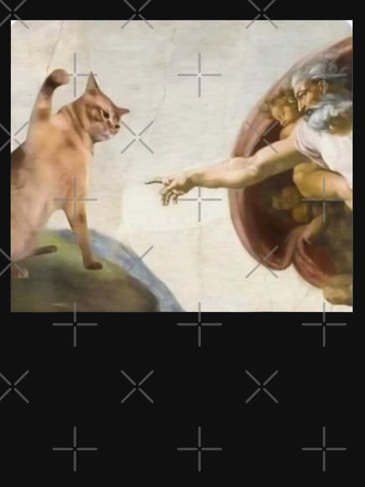Funny Cat God Creation of Adam Meme Michelangelo Jesus Art Graphic by Damcoc