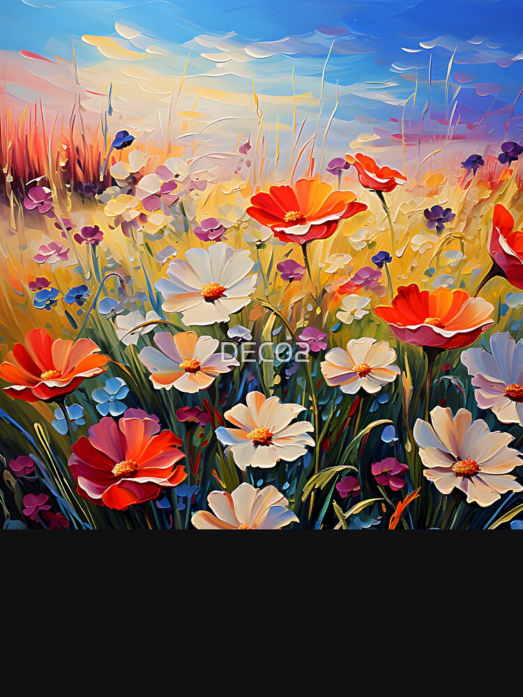 Joyful Field Of Colorful Flowers Impressionist-Style Art by DEC02