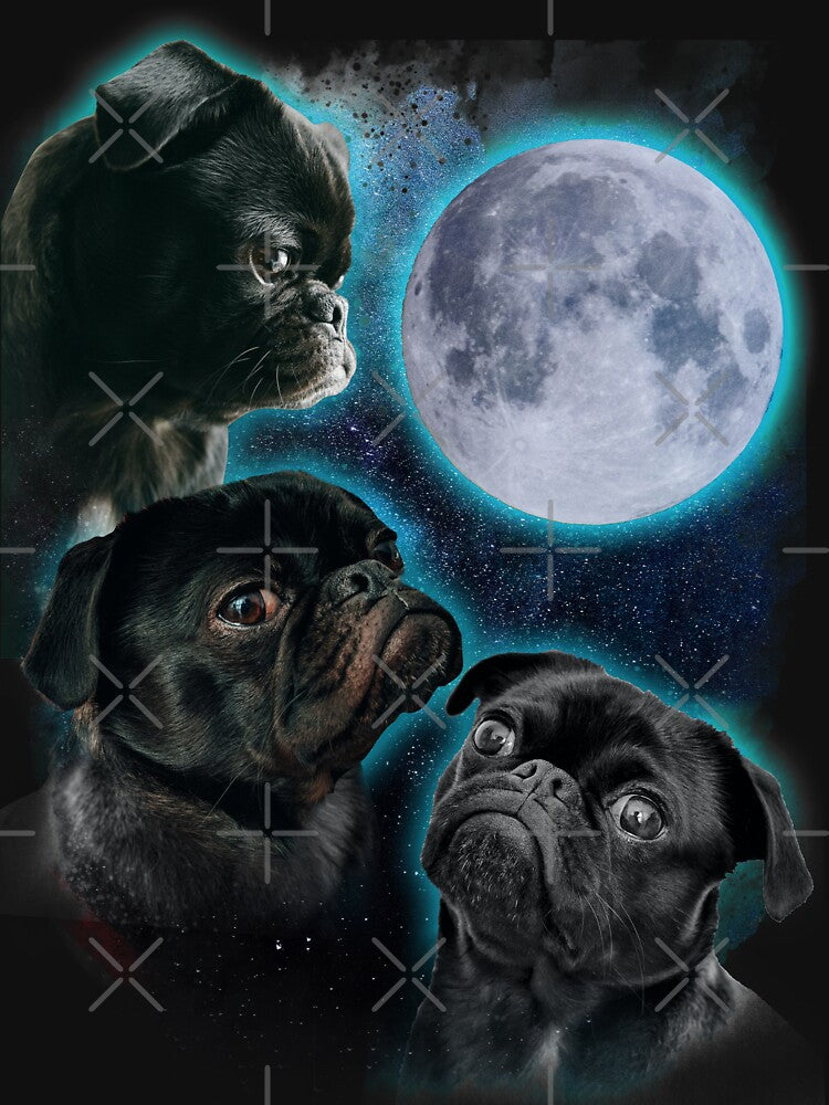 Three Pugs moon by Ursula Lopez Sorribes