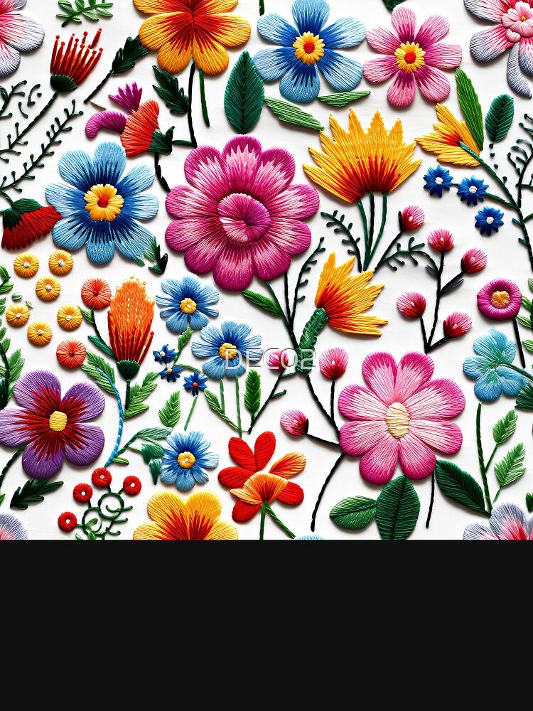 Vintage Embroidery-Inspired Elegant Colorful Floral Designs Art by DEC02