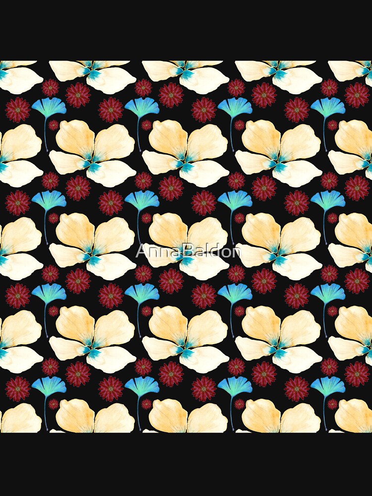 botanical pattern yellow yellow flower and gingko leaf by AnnaBaldon