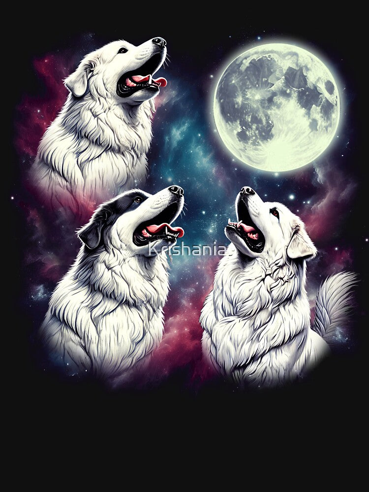 Three Great Pyrenees Howling at Moon Funny Weird Cursed Meme by Kimberley King Art  King Art