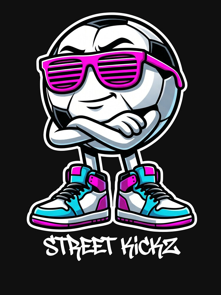 Street Kickz Cool Soccer Ball Mascot Retro Neon Sneakers by TeNovaStudio