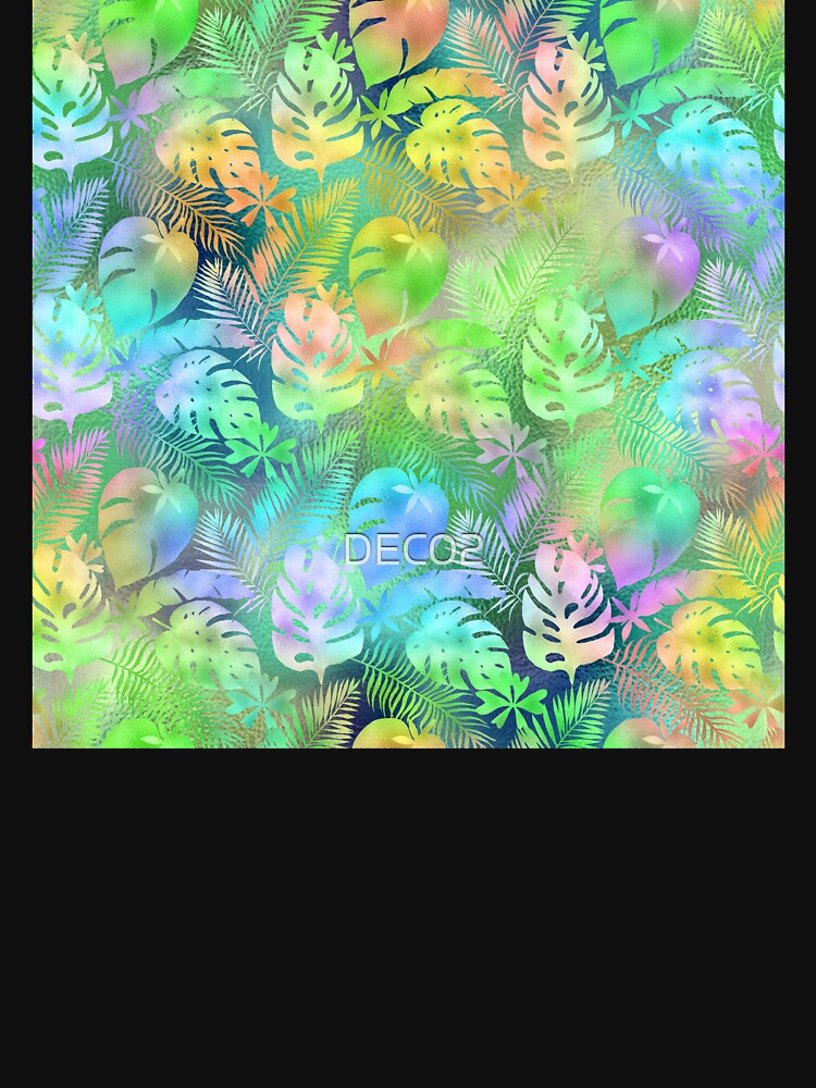 Iridescent Tropical Leaves Pattern in Aquas, Greens, Yellows by DEC02