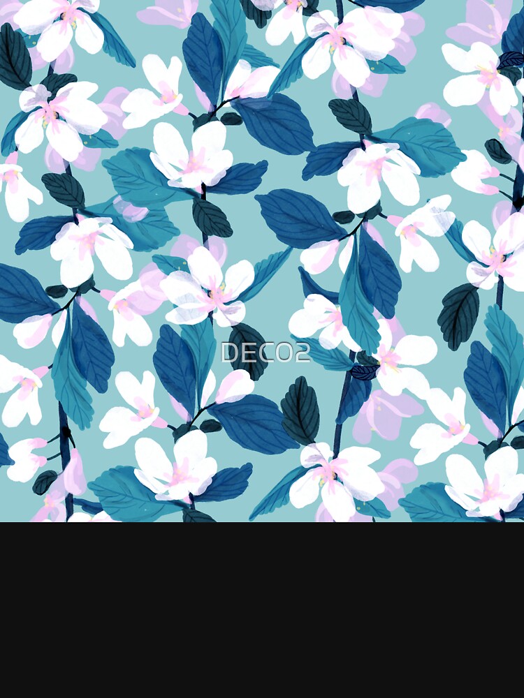 White And Pink Floral And Blue Leaves Pattern by DEC02