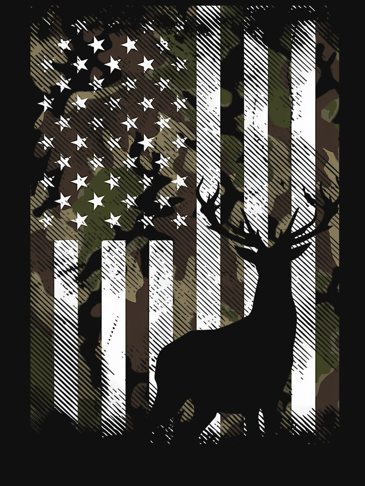Camo US Flag Deer Elk Buck Camoflage Hunting Hunter Dad 	 Short Sleeve by cichhvenuu23