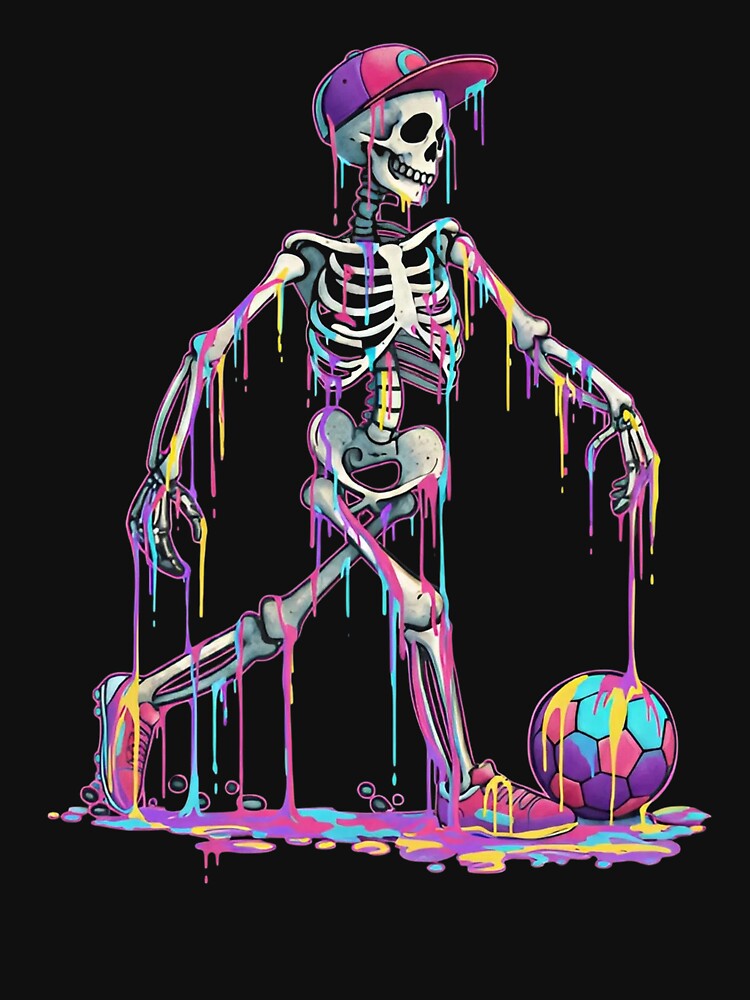 Neon Drip Skeleton Soccer T-Shirt by TinaMDedrick