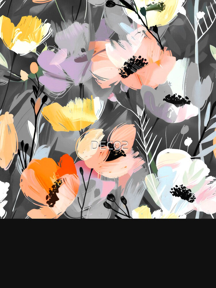 Soft Peach And Yellow Abstract Floral On Gray by DEC02