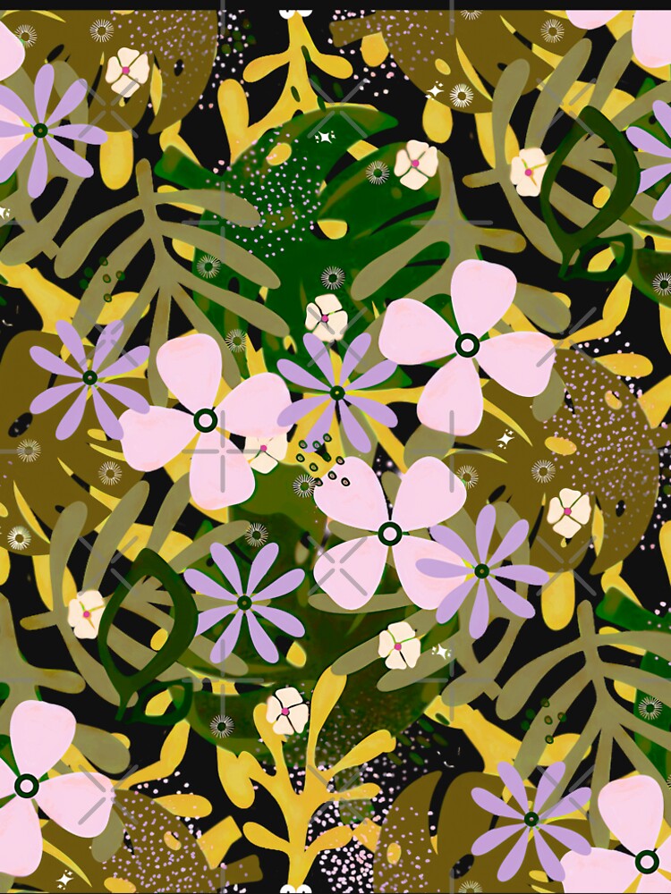 Tropical Floral Pattern with Pink and Lilac Flowers by Clara Fruggeri