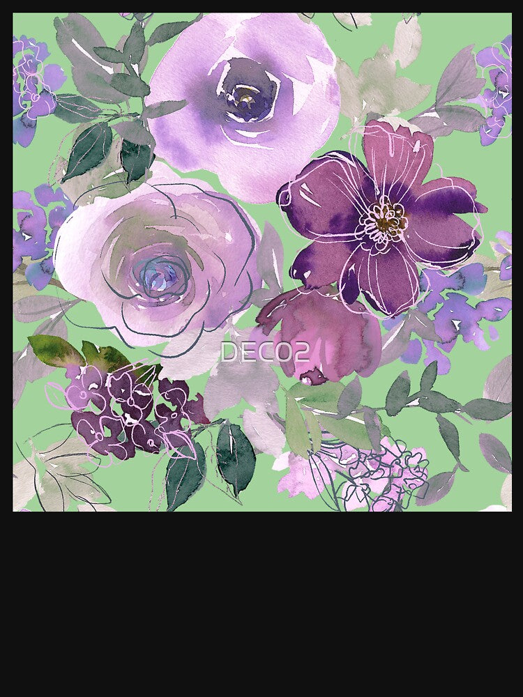 Contemporary Pink Magenta Floral Print On Sage-Green by DEC02