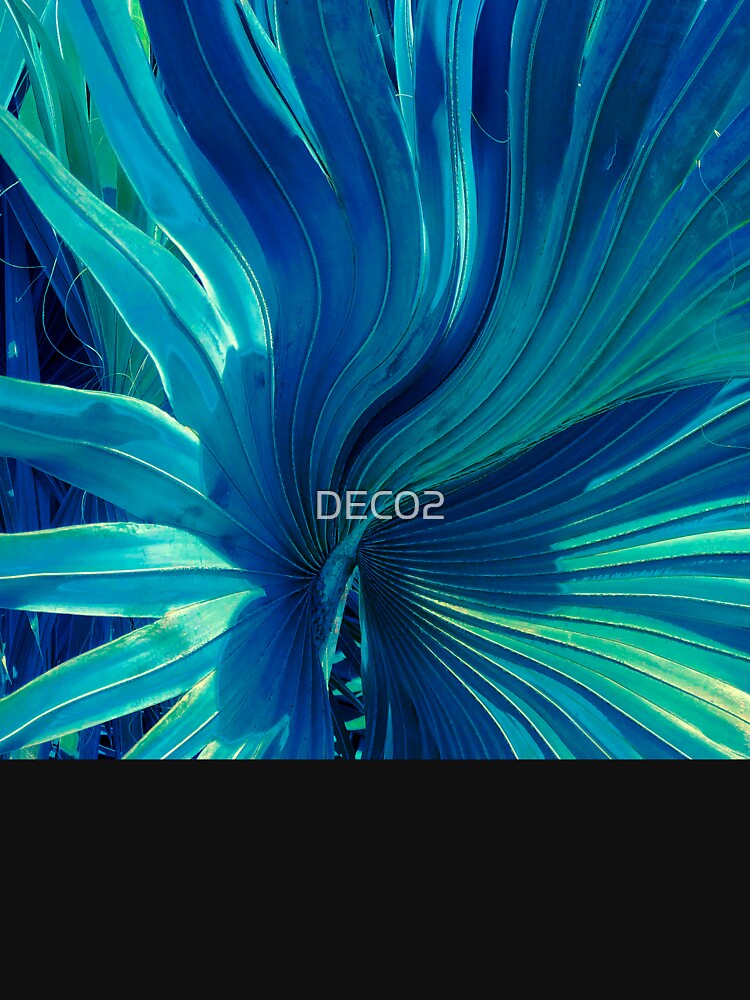 Exotic Blue Green Palm Leaf Contemporary Abstract Art by DEC02