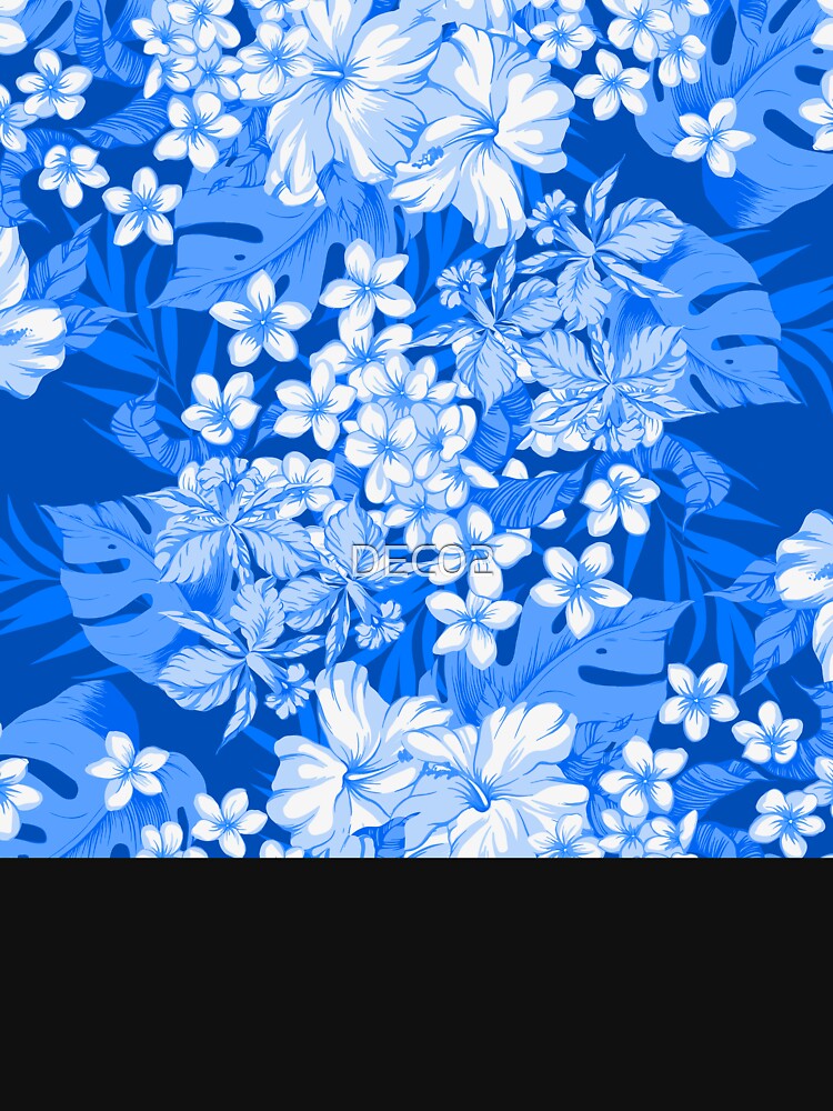 Blue And White Hawaiian Floral And Leaf Pattern by DEC02