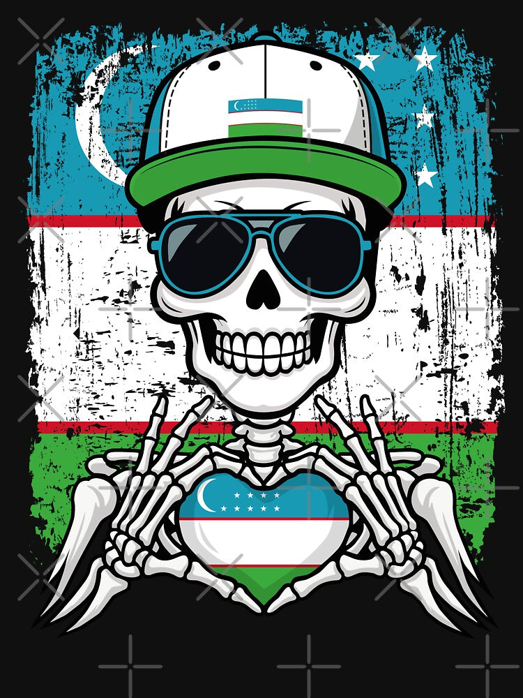 Uzbekistan Pride Skeleton Art Tee by Colorful Designs