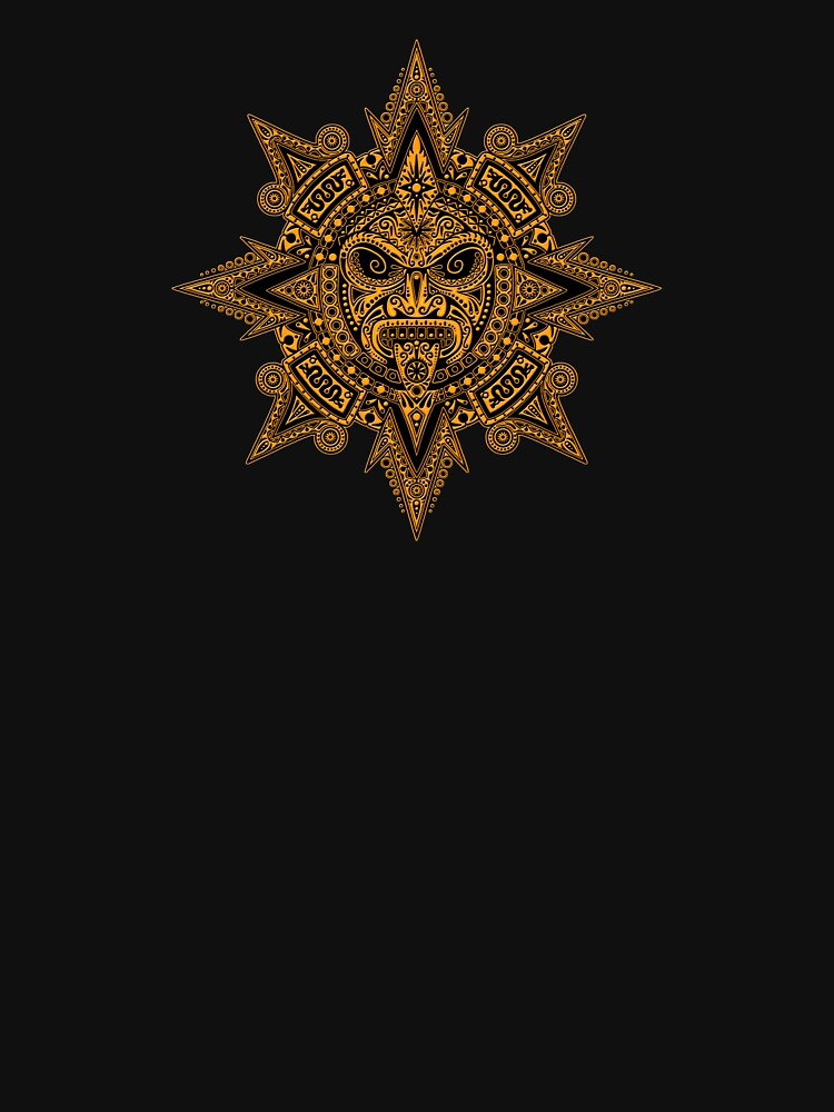 Ancient Yellow and Black Aztec Sun Mask by JeffBartels