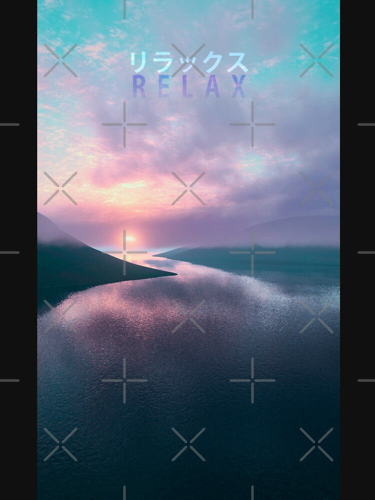 Relax (Japanese) Vaporwave Aesthetic Sunset Over Water by CoitoCG