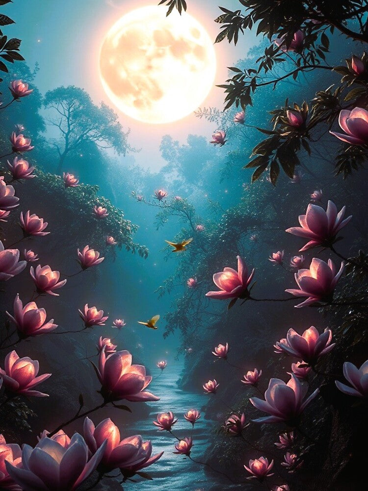 full moon, blooming magnolias by PurvaNimfaMagic