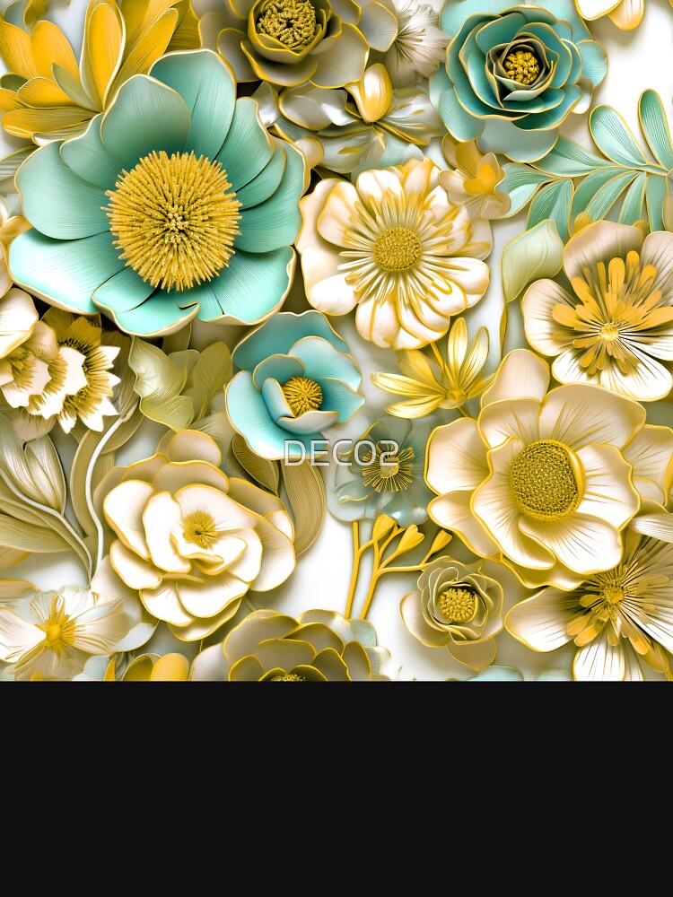 Elegant Vintage-Style Aqua And Golden Floral Pattern by DEC02