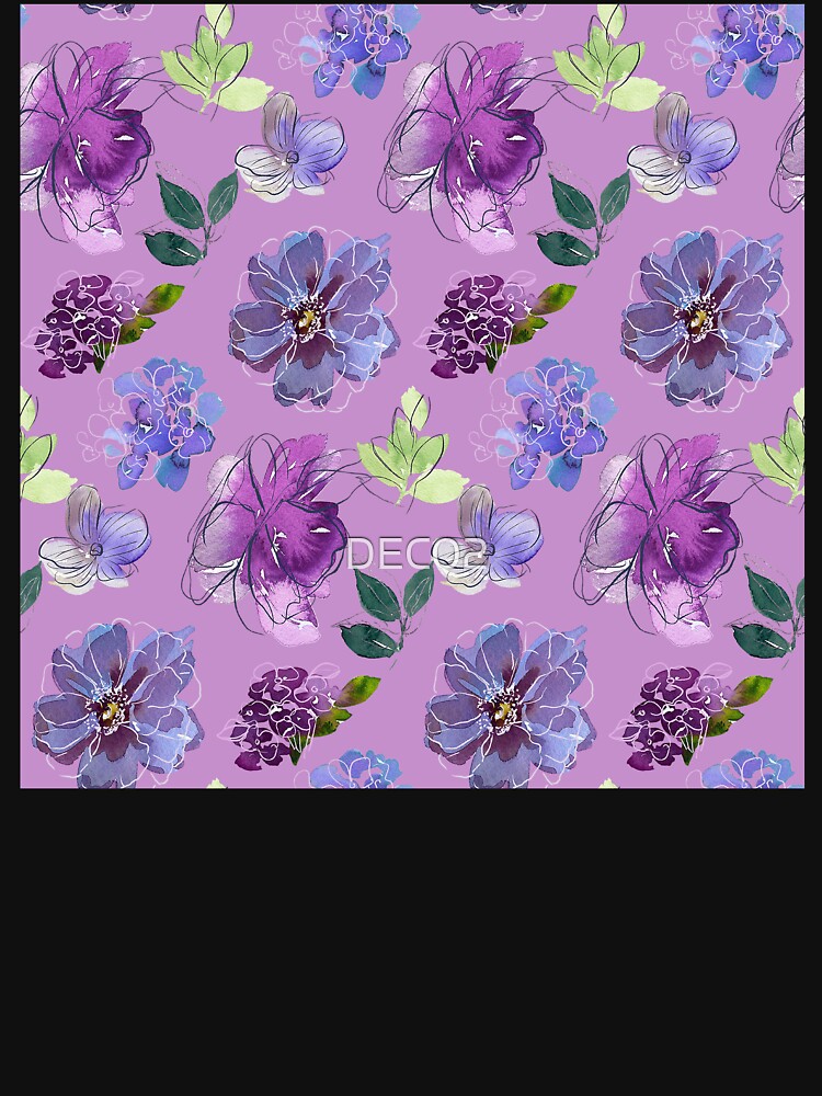 Contemporary Blue-Violet Floral Pattern On Lilac Background by DEC02
