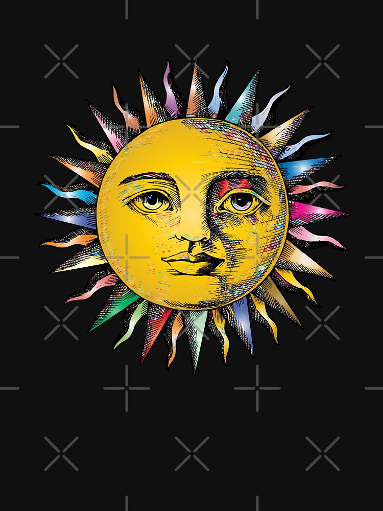 Vintage Sun Face Line Art Prismatic by DeevaValli
