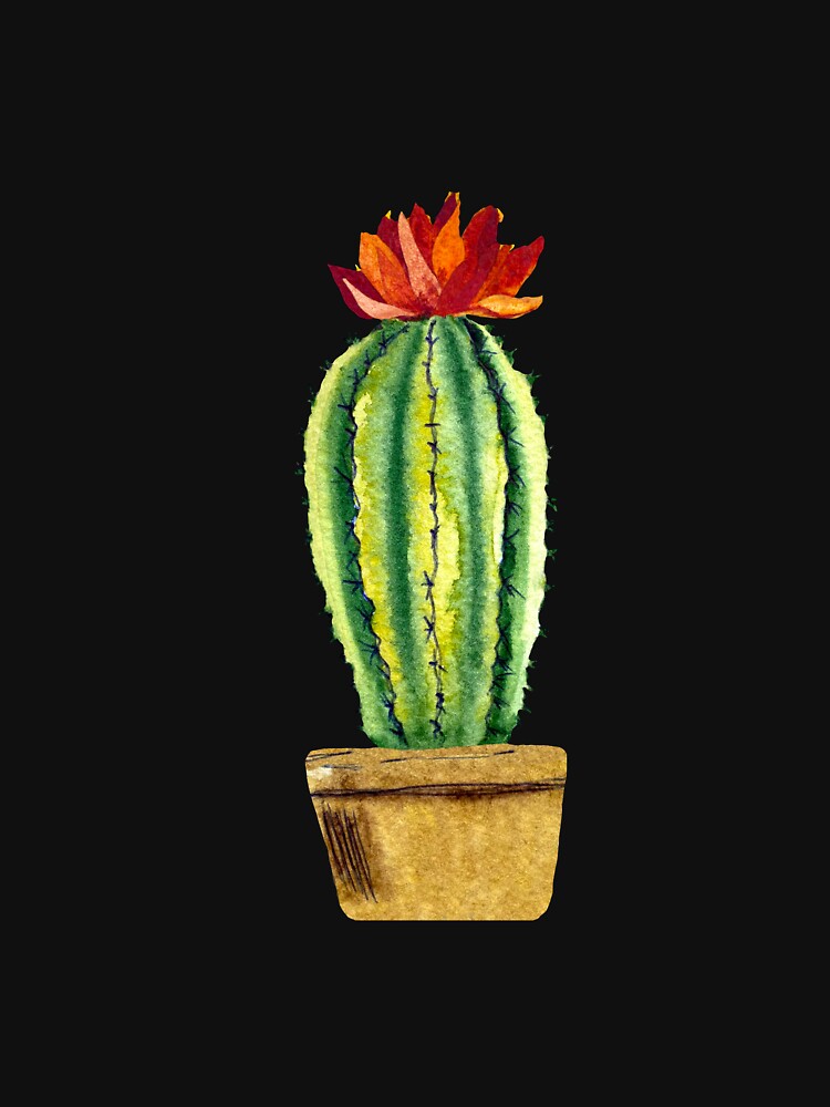 Cactus green brown pot a watercolor sketch black by Yana Mustafina | Boho Soulful Designs