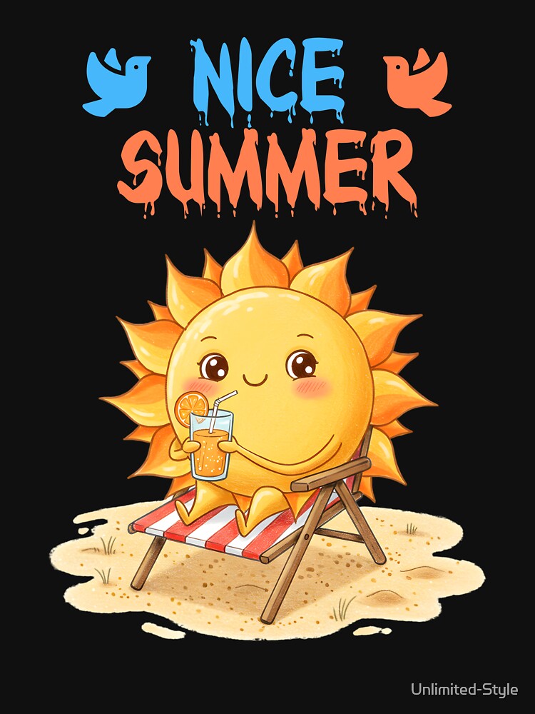 Summer Sun Lounge Cute Cartoon Sun with Sunglasses – Fun Summer Beach Vibes Illustration by Unlimited-Style