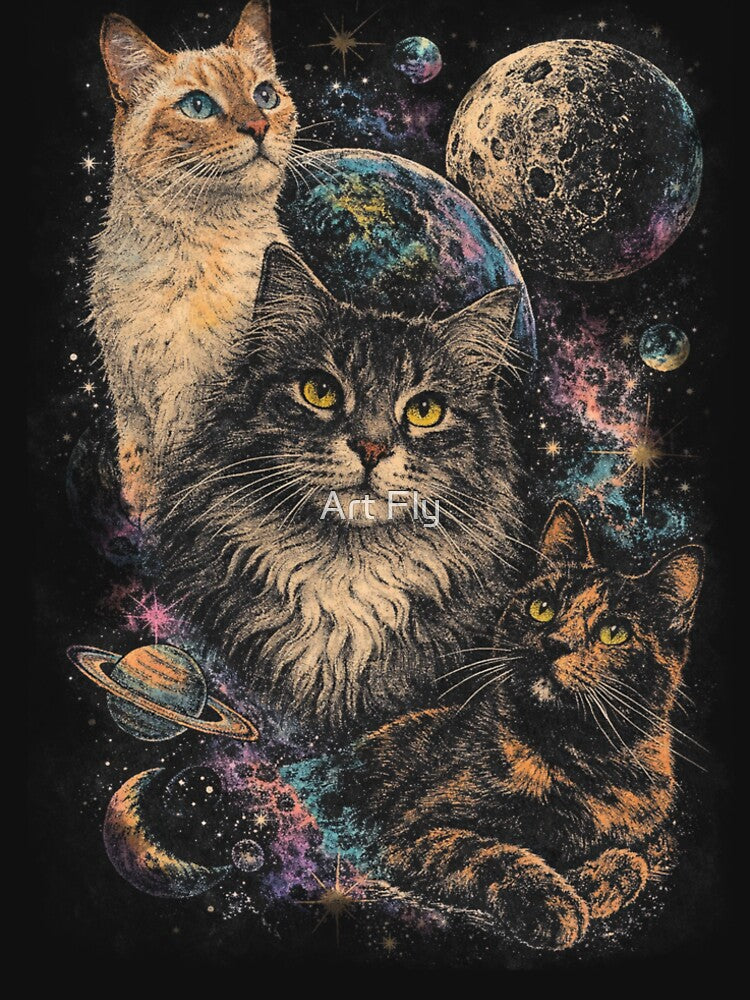 Cat moon vintage graphic t-shirt by Art Fly