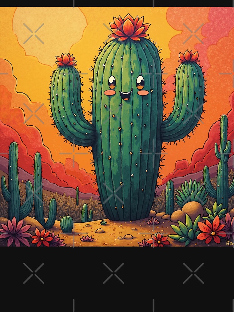 Happy Smiling Desert Cactus by JonelleTshirts