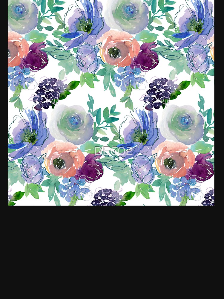 Blue, Violet And Pink Floral And Leaf Pattern by DEC02