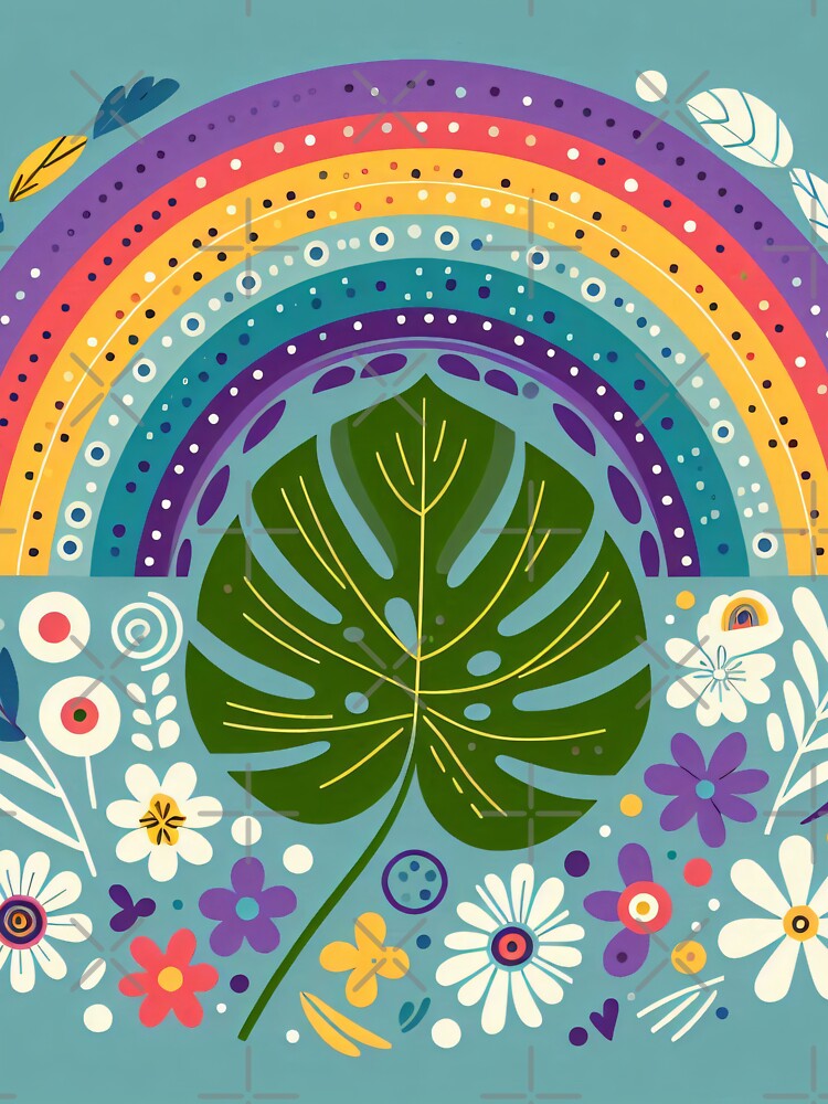 Monstera Leaf Rainbow Vibrant Tropical Garden - Scandinavian Folk Art by heidiannemorris © by FOLK ART FUSION by heidiannemorris