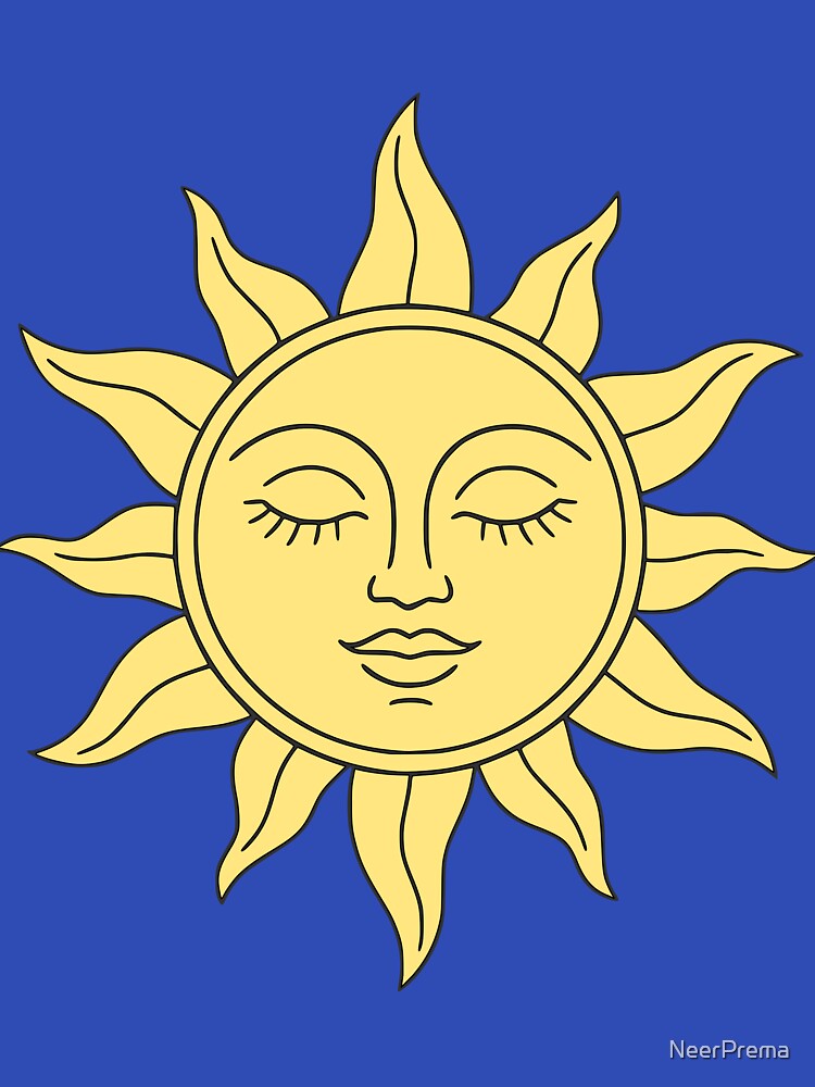 Celestial Yellow Sun Face – Boho Spiritual Line Art Illustration by NeerPrema