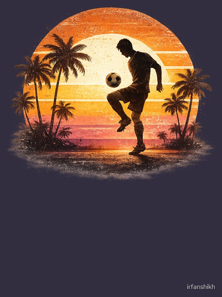 Soccer Player Silhouette Sunset Palm Trees – Retro Vintage Football Art | Soccer Lover Gift by irfanshikh