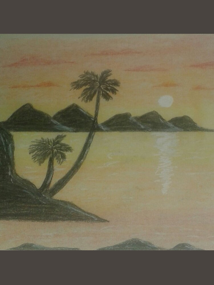 Beautiful drawing sunset with palm trees by faridman