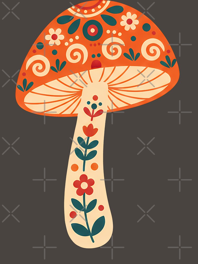 Orange‑Capped Mushroom & Motifs STICKER/MAGNET PACK – Scandinavian Folk Art by heidiannemorris © by FOLK ART FUSION by heidiannemorris