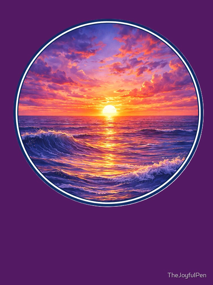 Hawaiian Sunset Over the Ocean – Purple & Pink Coastal Circle Art by TheJoyfulPen