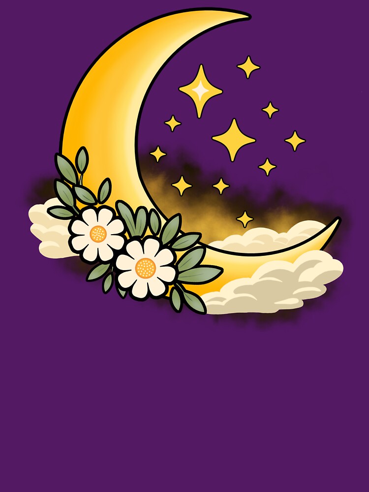 Golden Crescent Moon with Flowers by RitaRuni1992