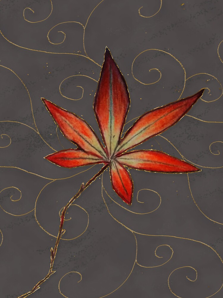 Maple leaf on gray with gold filigree by Molin223