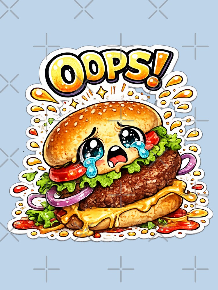 Oops Burger – Cute Kawaii Dropped Burger Manga Design by Kevin Shearer