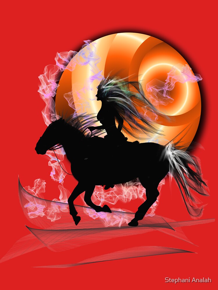 cowgirl rider in sunset graphic art by Stephani Analah