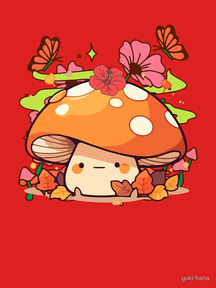 Cute Kawaii Mushroom with Flowers and Butterflies by yuki-hana