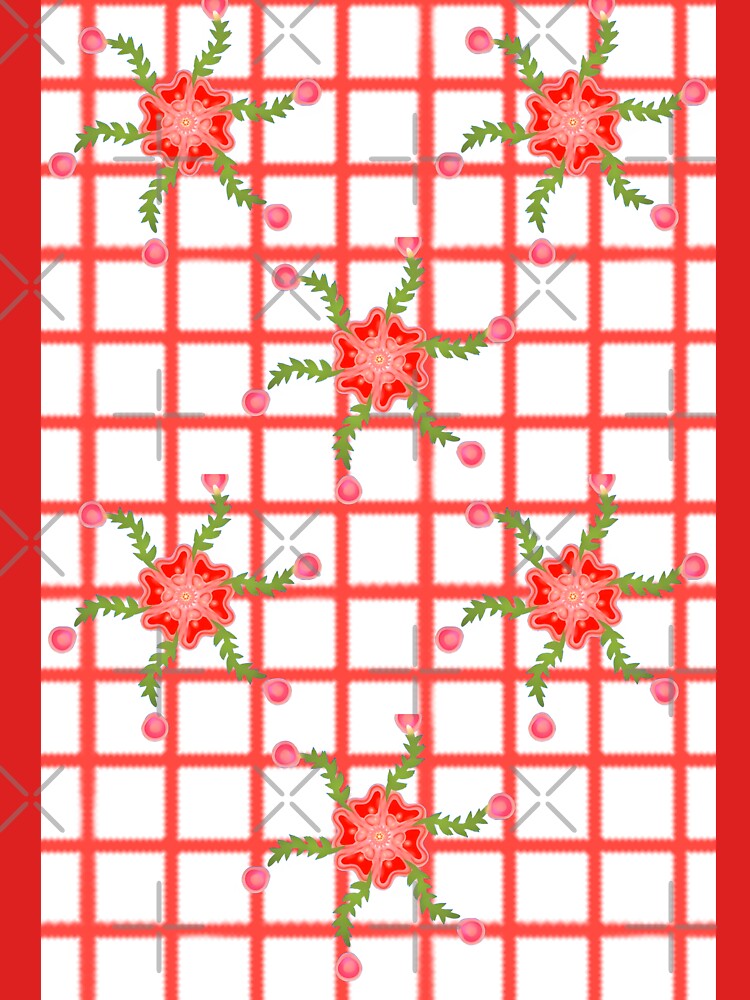 Seamless Floral Pattern with Red Blossoms and Green Leaves | Modern Botanical Grid Design by HopeAndHustle