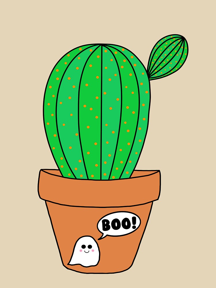 Cute Cactus Design #130: Cute Cactus In Halloween Ghost Terra-Cotta Pot by DreamCactus